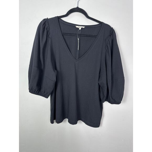 Madewell NWT Women’s Black Puff Sleeve V Neck Top size XXL - Picture 2 of 8